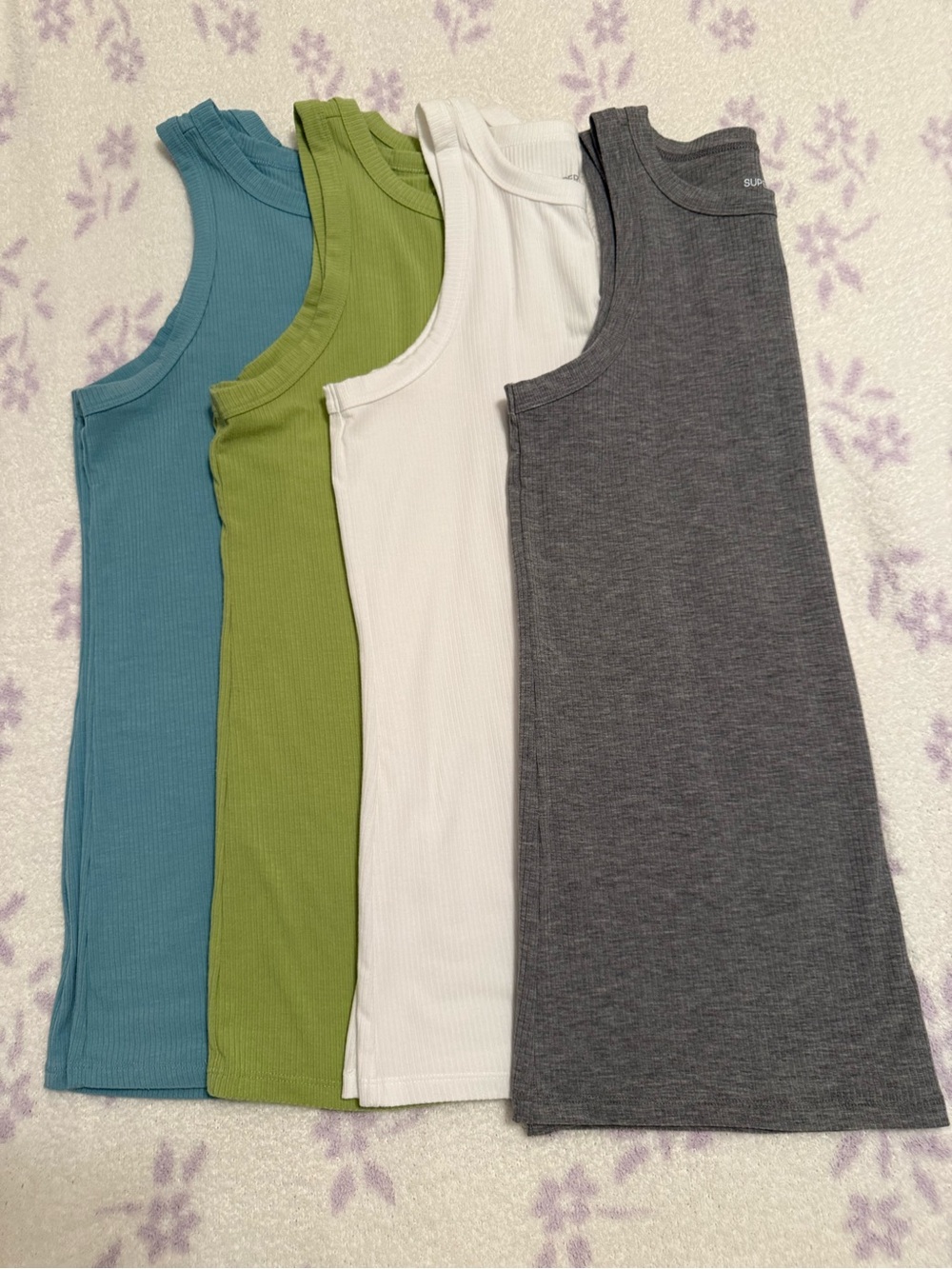 Ribbed Tank Top — Blue, Green, White, Gray